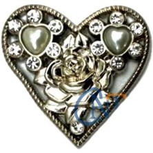 Marsilyan Taşlı Kalp Broş, Kutu, Sandık Süsü - Nikel, 1 Adet