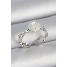 Shopwave Pirinç Gümüş Renk Beyaz Gül Model Ayarlanabilir Kadın Yüzük