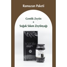 Kozoliv  Soğuk Sıkım Natürel Sızma Zeytinyağı 5 Lt + Doğal Gemlik Çeşidi Yağlı Siyah Zeytin 650 gr
