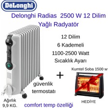 Delonghi Radias Trrs 1225C 2500 W 12 Dilim Yağlı Radyatör + Kumtel Soba Hediye