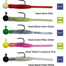 Özbience Kendo Hook Worm Jighead ve Lrf Silikonu Seti, 5 Adet, Glow ve Red Renkler