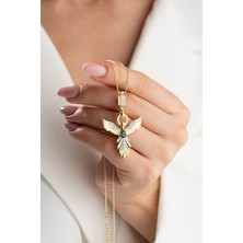 Çekirdek Jewelry Zümrüt Işıltılı Anka Kuşu Figürlü 925 Ayar Gümüş Kolye Hediye Kut
