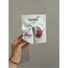 Asyakuş Isim ve Kelebek Pembe Nakışlı Fiyonk Otomatik Toka