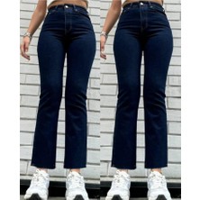 Madame Melek Zr Model Paçası Kesik Palazzo Kot Pantolon Geniş Paça Kot Pantolon