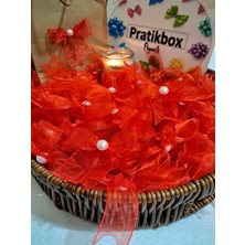 Pratikbox Fiyonk / Tül 2cm'lik / Hediyelik / Süsleme / Kırmızı Renk/yarım Inci Boncuklu / 50 Adet