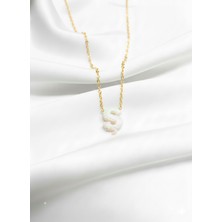 Çekirdek Jewelry 925 Ayar Gümüş Zincirli Beyaz Opal Taş Harf Kolyeler