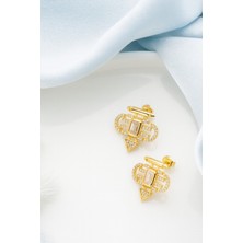 Çekirdek Jewelry 925 Ayar Gümüş Altın Kaplama Baget Taşlı Küpe