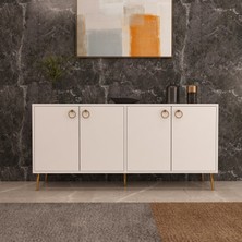 Morepp Lara 4 Kapaklı ,160 cm Konsol Beyaz-Altın