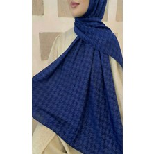 Moodşal Saks Mavisi / Indigo - Kazayağı Desenli Jakar Şal