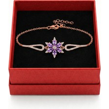 Çekirdek Jewelry 925 Ayar Gümüş Lila Taşlı Lotus Bileklik