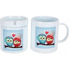 Hediyara Aşık Baykuşlar Kupa Baykuş Seramik Küllük Hediye Seti