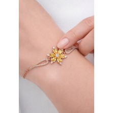 Çekirdek Jewelry 925 Ayar Gümüş Sarı Taşlı Lotus Bileklik