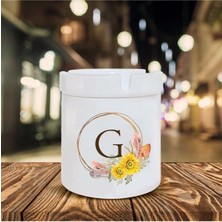 Hediyara Çiçek Desenli G Harfi Baskılı Seramik Şık Küllük