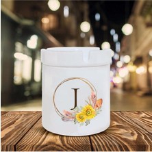 Hediyara Çiçek Desenli J Harfi Baskılı Seramik Şık Küllük
