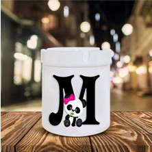 Hediyara Panda Desenli M Harfi Baskılı Seramik Şık Küllük