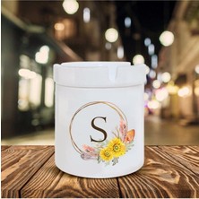 Hediyara Çiçek Desenli S Harfi Baskılı Seramik Şık Küllük