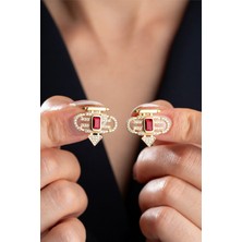 Çekirdek Jewelry 925 Ayar Gümüş Altın Kaplama Baget Taşlı Küpe