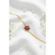 Çekirdek Jewelry 926 Ayar Gümüş Kırmızı Taşlı Lotus Bileklik