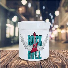 Hediyara Rock Roll Yazılı Gitar Baskılı Küllük Seramik Kül Tablası