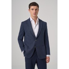 Morven  Erkek Marine Poliviskon Trend Desenli Dynamic Fit Mono Yaka Ceket