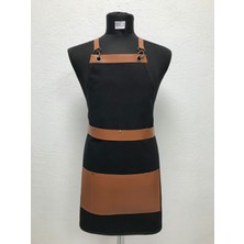 Siyah Deri Cep Detaylı Boydan Antik Iş Önlüğü