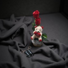 Masalsı Concept Spotify Kodlu Anahtarlık ve Peluş Ayıcık | Yapay Gül Detaylı Dekor Tasarım Sevgililer Günü Hediyesi