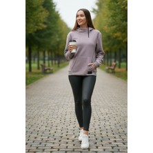 Knup Kadın Gri Kışlık Sweatshırt - Cepli,kapüşonlu,polar Kumaş