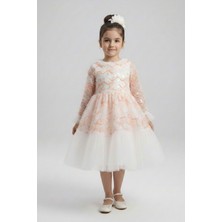 Mnk Baby & Kids Kız Çocuk Ispanyol Kol Tül Detaylı Kabarık Etekli Özel Gün Düğün Elbisesi M00793