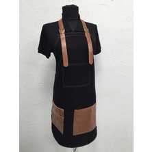 Siyah Deri Cep Detaylı Boydan Antik Iş Önlüğü