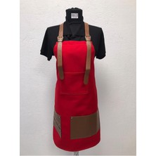 Kırmızı Deri Cep Detaylı Boydan Antik Iş Önlüğü