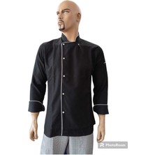 Siyah Beyaz Biyeli Aşçı Ceketi