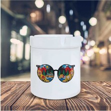 Hediyara Hipster Küllük Desenli Gözlük Baskılı Kül Tablası K-99