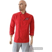 Kırmızıya Siyah Nakış ve Biyeli Aşçı Ceketi