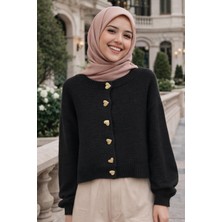 Moda Kalpli Düğmeli Kısa Crop Triko Hırka Kadın Hırka