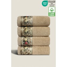 Ellaline Fıore 4'lü Havlu Seti %100 Pamuk Sertifikalı, Çiçek Desenli El / Yüz / Mutfak Havlusu 50X90CM