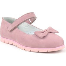 Rakerplus Hakiki Deri Pembe Fiyonklu Cırtlı Kız Çocuk Babet