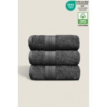 Ellaline 3'lü Havlu Seti %100 Pamuk Sertifikalı Elmas Desen Bordür Antrasit El / Yüz Havlusu Takımı 50X80CM