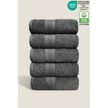 Ellaline 5'li Havlu Seti %100 Pamuk Sertifikalı, El Yüz Mutfak Havlusu Takım Elmas Bordürlü Antrasit 50X80CM