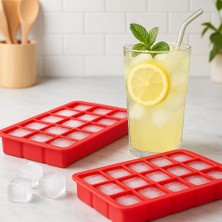 Delixa Vios Store 15'li Silikon Buz Kalıbı 2'li Set – Kırmızı, Esnek ve Kolay Çıkan Buzluk Kalıbı, Gıda Dos