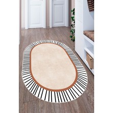 Pelura Halı Modern Çizgili Oval Dijital Baskılı Kaymaz Taban Yıkanabilir Halı Salon Oturma Odası Antre Hol Halısı