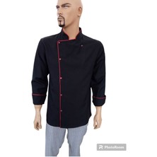 Siyaha Kırmızı Biyeli Aşçı Ceketi