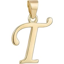 Hakan Mücevherat T Harfi El Yazısı 14 Ayar Kolye Ucu