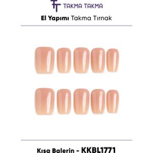 Takma Takma 10'lu KKBL1771 Kısa Balerin Tekrar Kullanılabilir El Yapımı Protez Takma Tırnak - Ten Rengi-XS