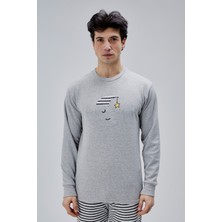 Moon Cover Mooncover Erkek Ay Dede Nakışlı Cepli Yılbaşı Pijama Takımı – Sevgili Kombinli, Gri