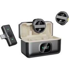 Exenar Kablosuz Ikili Yaka Mikrofonu Type C Canlı Yayın Video Mikrofonu Dijital Ekranlı 2.4ghz Type-C