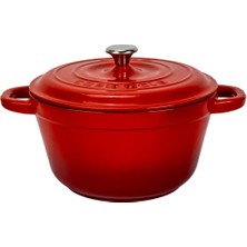 Delixa Döküm Yuvarlak Tencere Döküm Demir Kapak New Heritage Serisi Çap 22CM. Kırmızı