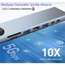 Glazef Macbook Pro Air USB Type-C Hub Dönüştürücü Çevirici Çoklayıcı USB HDMI Micro Sd 8 Girişli