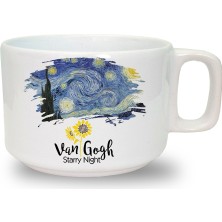 Hediyara Van Gogh Baskılı Seramik Beyaz Kahve Kupası