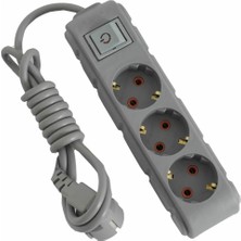 Delixa 3lü Anahtarlı Grup Priz 3 Metre 16A 250V, Üçlü Topraklı Uzatma Kablosu 3 Metre (Gri)
