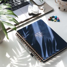 Delixa Paperora A5 Spiralli Sert Kapak Keten Kareli Tarihsiz Not Defteri Lacivert